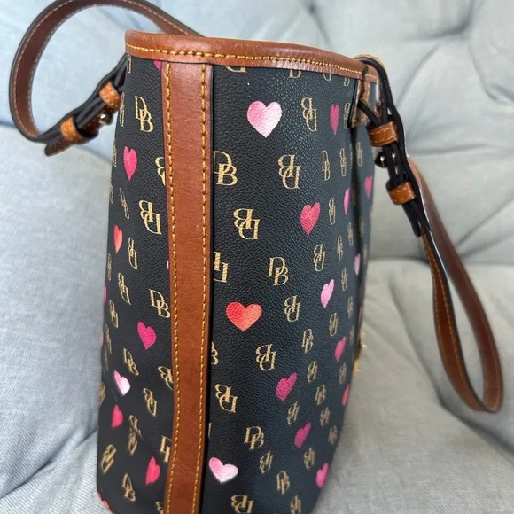 Dooney & Bourke Black Tote with Pink and Red Hearts - Picture 2 of 6